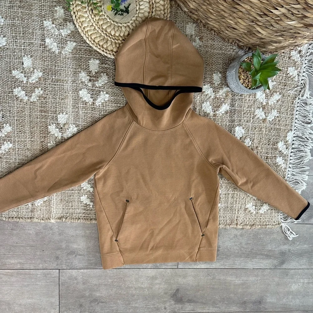 Old Navy Boy’s Active Dynamic Fleece Tan Hoodie Sweatshirt with Black Trim